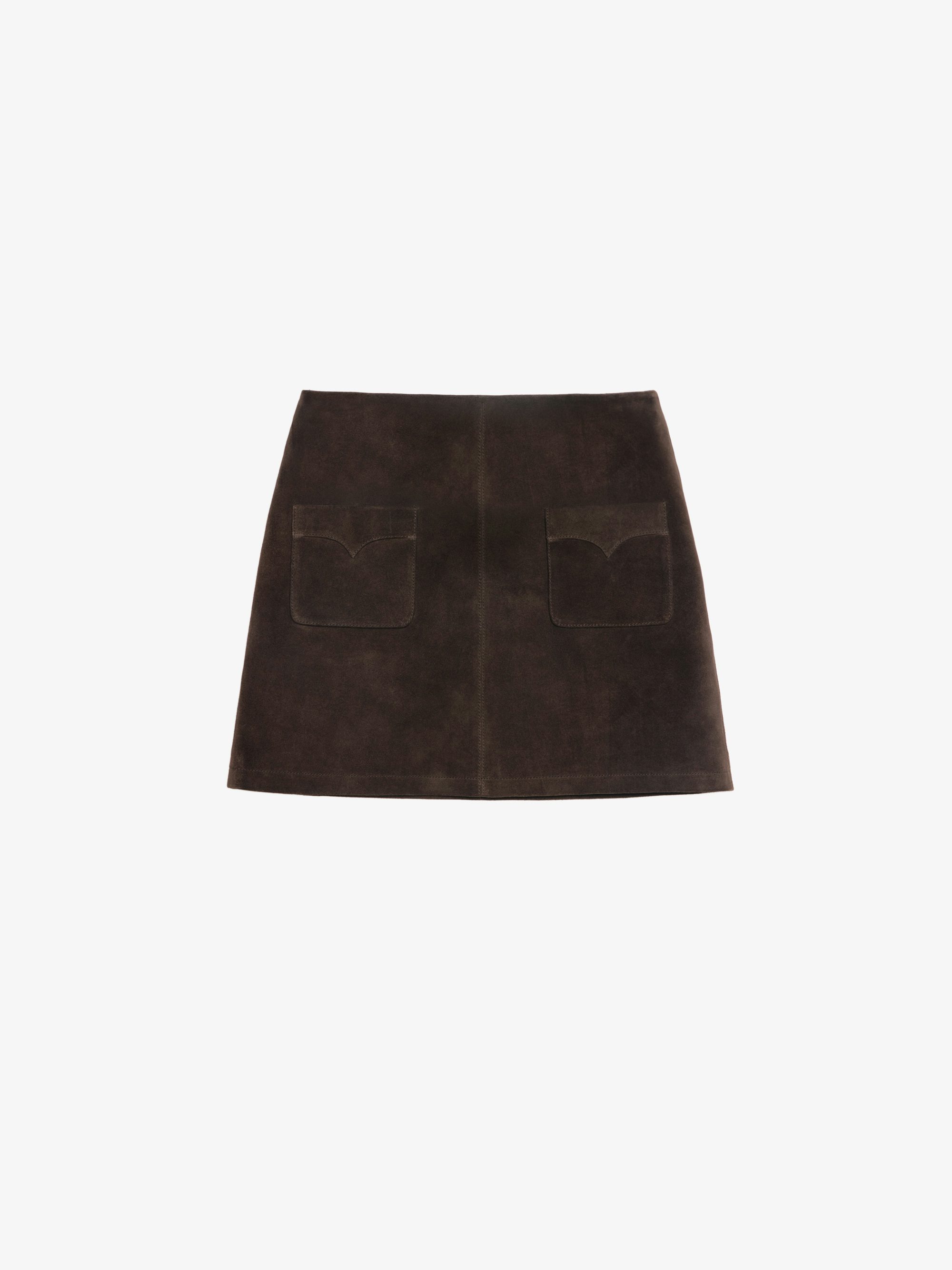 Jaime Suede Leather Skirt - Short suede leather skirt with applied pockets and back zip fastening.